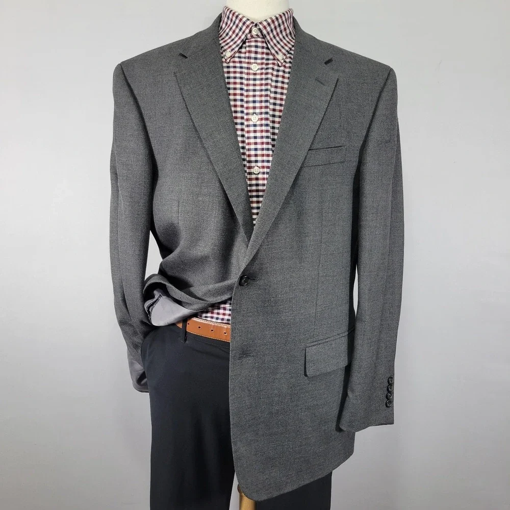 Nautcia Men's Sport Coat Blazer‎ Two Button Gray Flannel Twill Lambs Wool 46L